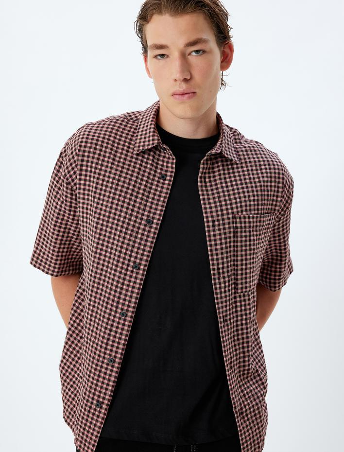  Kısa Kollu Gömlek Desenli Pamuk Karışımlı Regular Fit