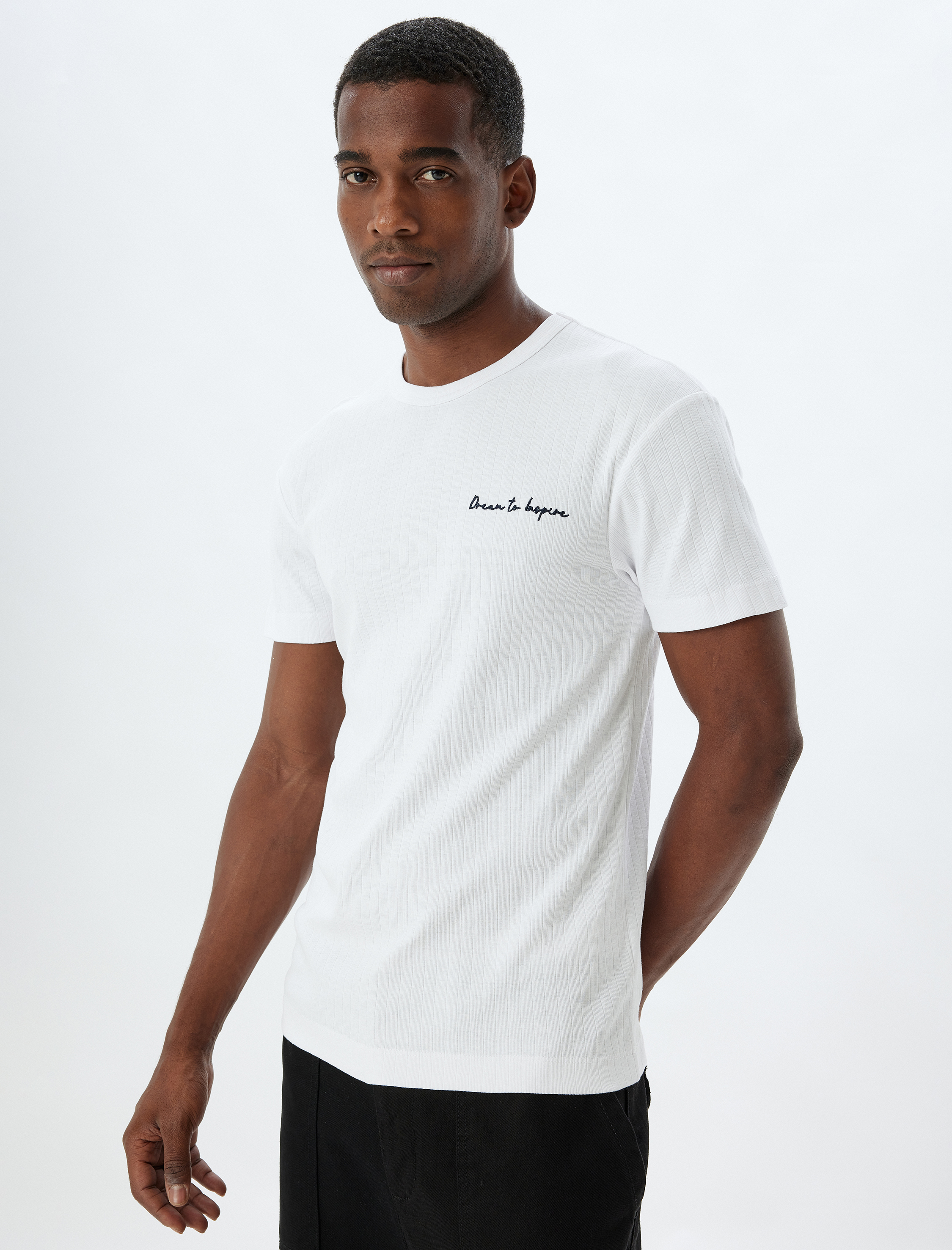   Slogan Baskılı Pamuklu Bisiklet Yaka Kısa Kollu Slim Fit Tişört