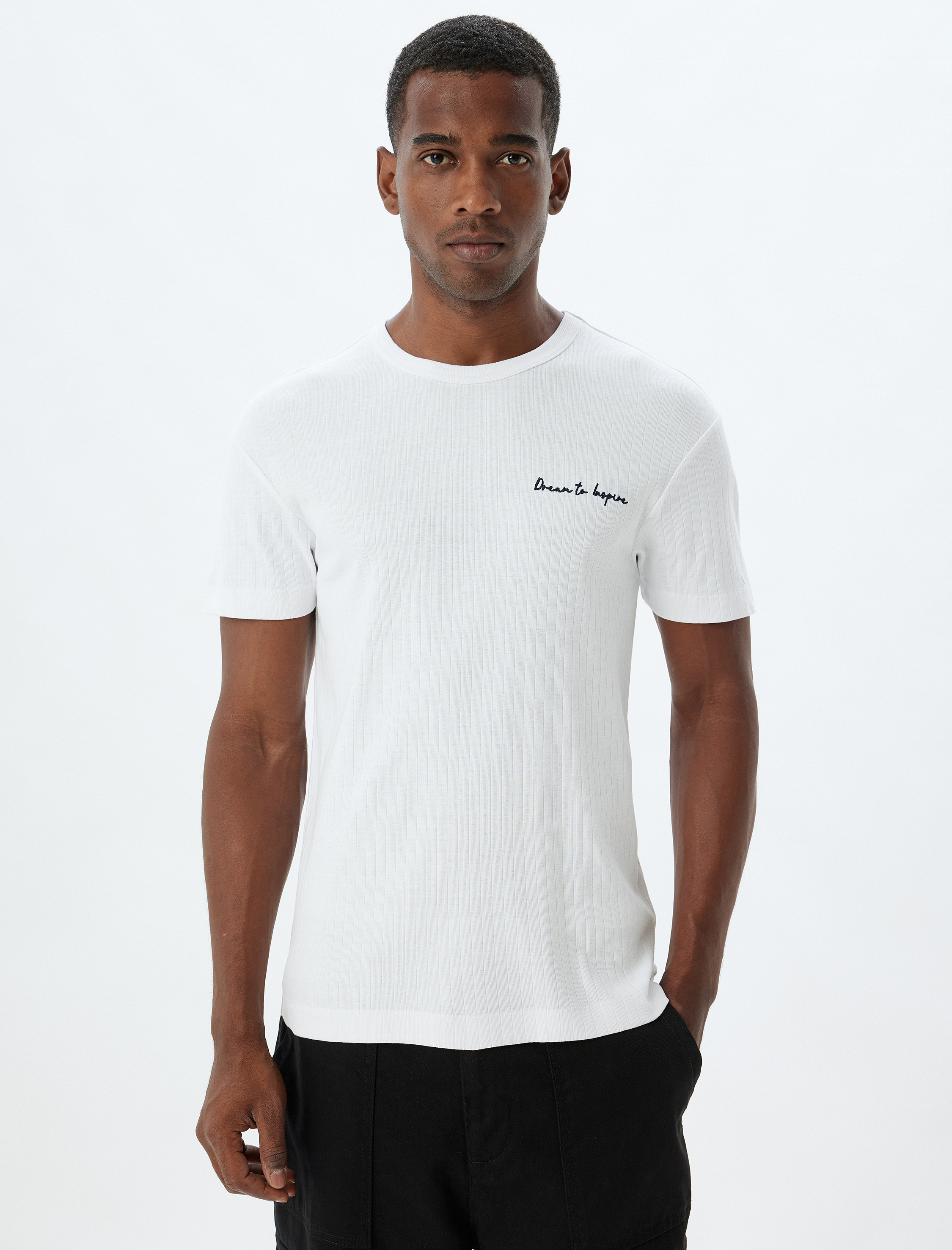   Slogan Baskılı Pamuklu Bisiklet Yaka Kısa Kollu Slim Fit Tişört