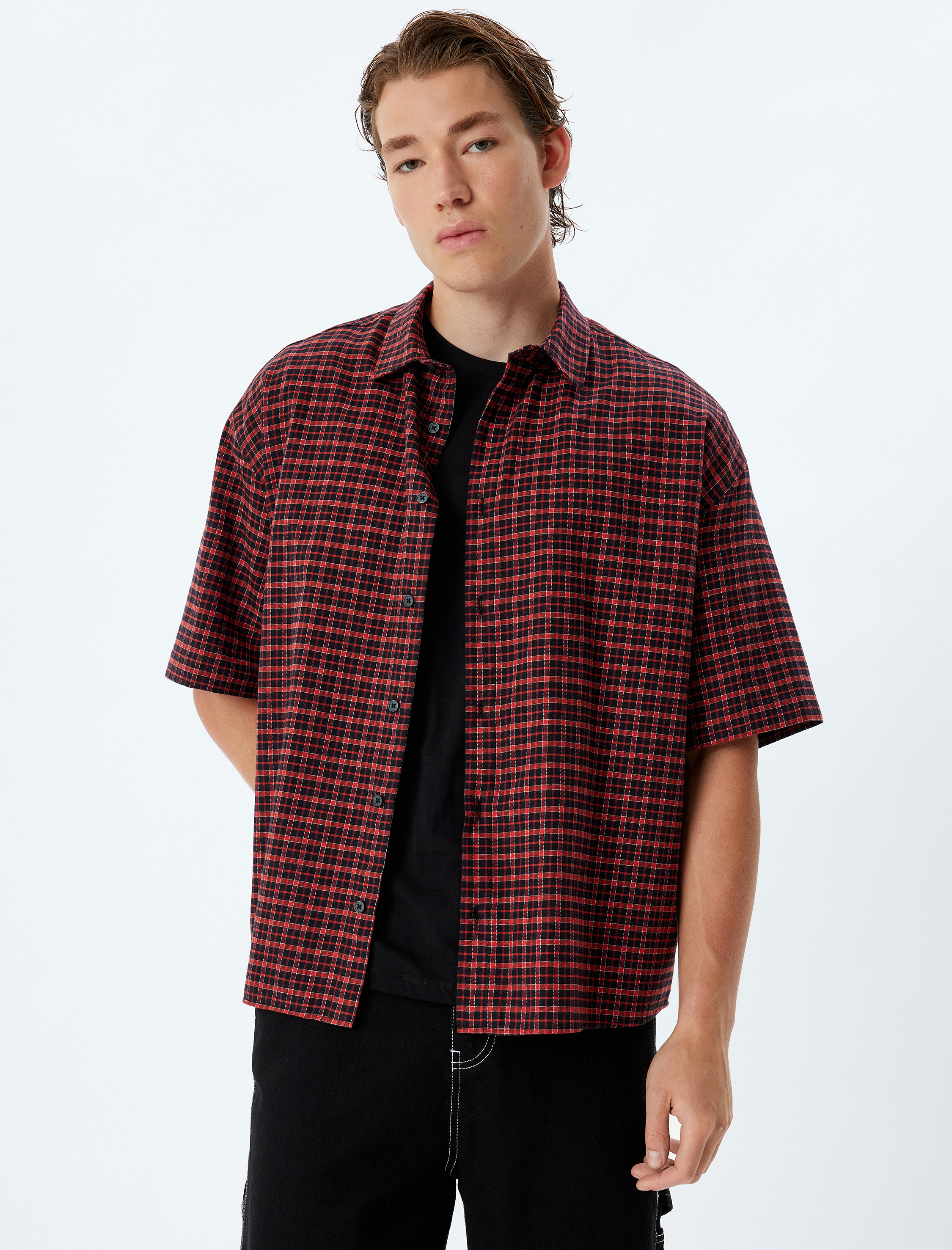   Kısa Kollu Gömlek Desenli Pamuklu Regular Fit