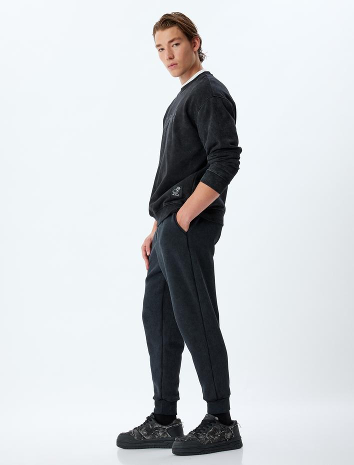  Yıkamalı Eşofman Altı Cep Detaylı Beli Bağcıklı Pamuk Karışımlı