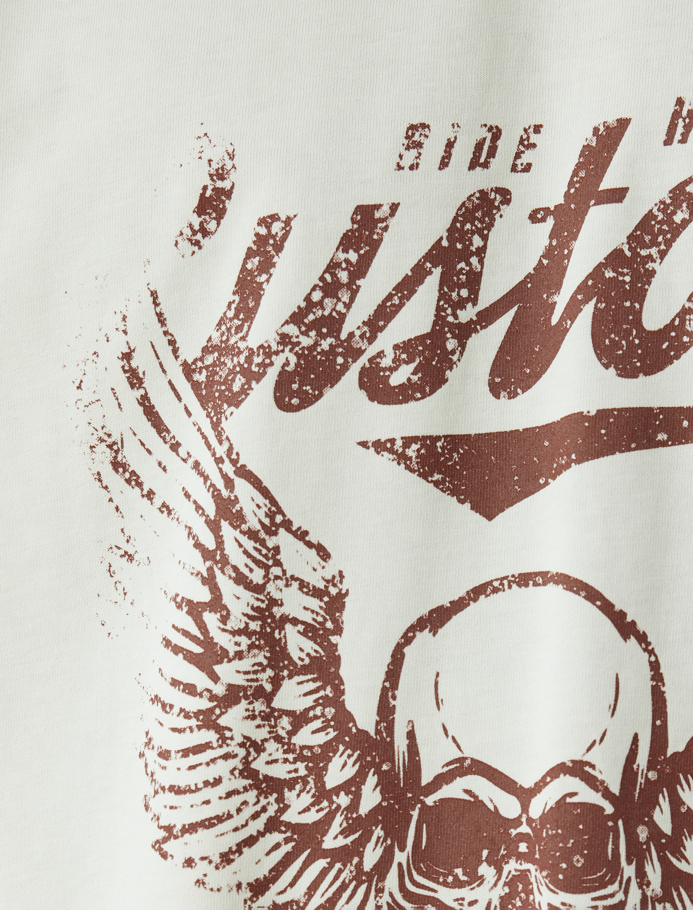   Bisiklet Yaka Pamuklu Kısa Kollu Biyeli Kuru Kafa Baskılı Oversize Tişört