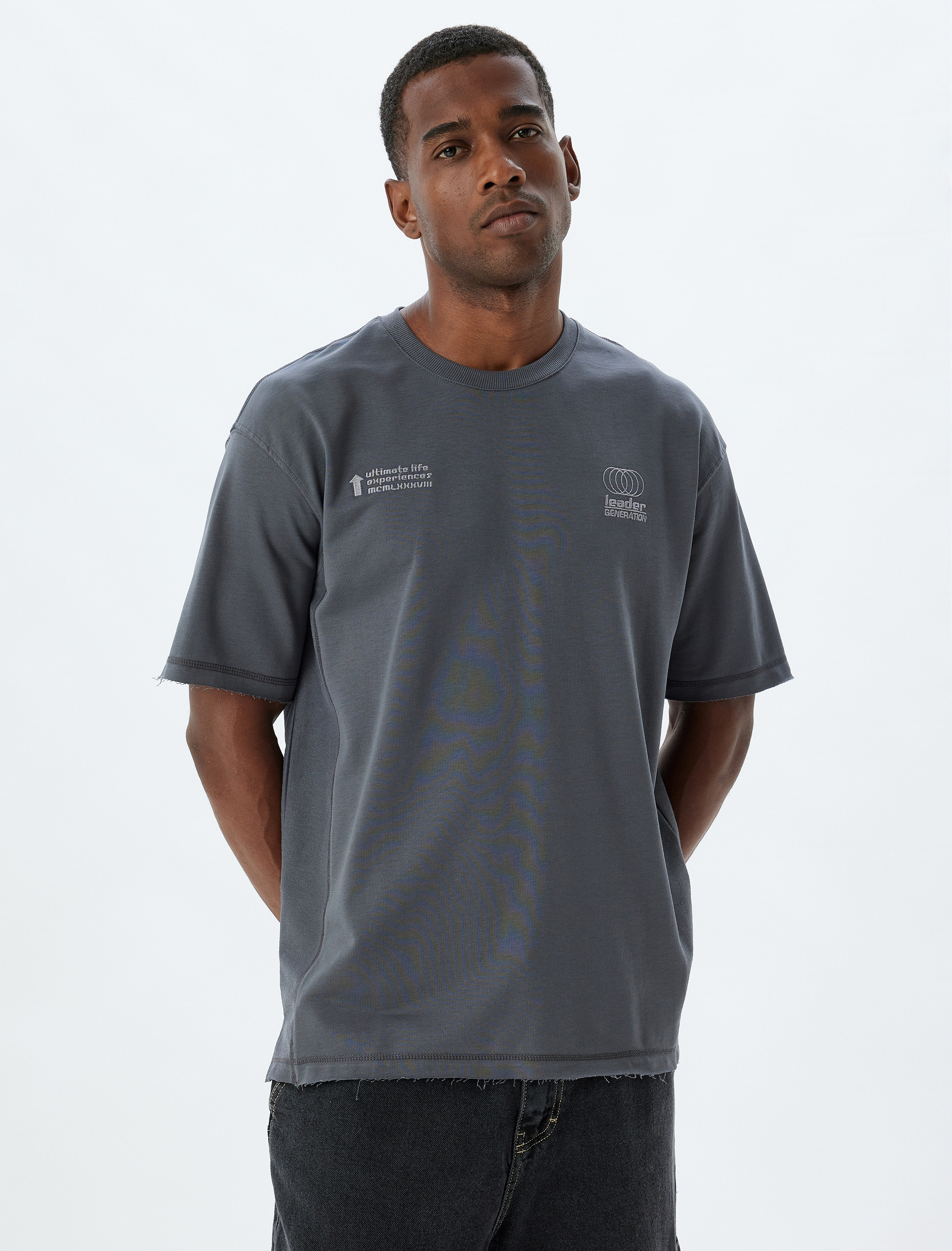   Slogan Baskılı Pamuklu Bisiklet Yaka Kısa Kollu Oversize Tişört