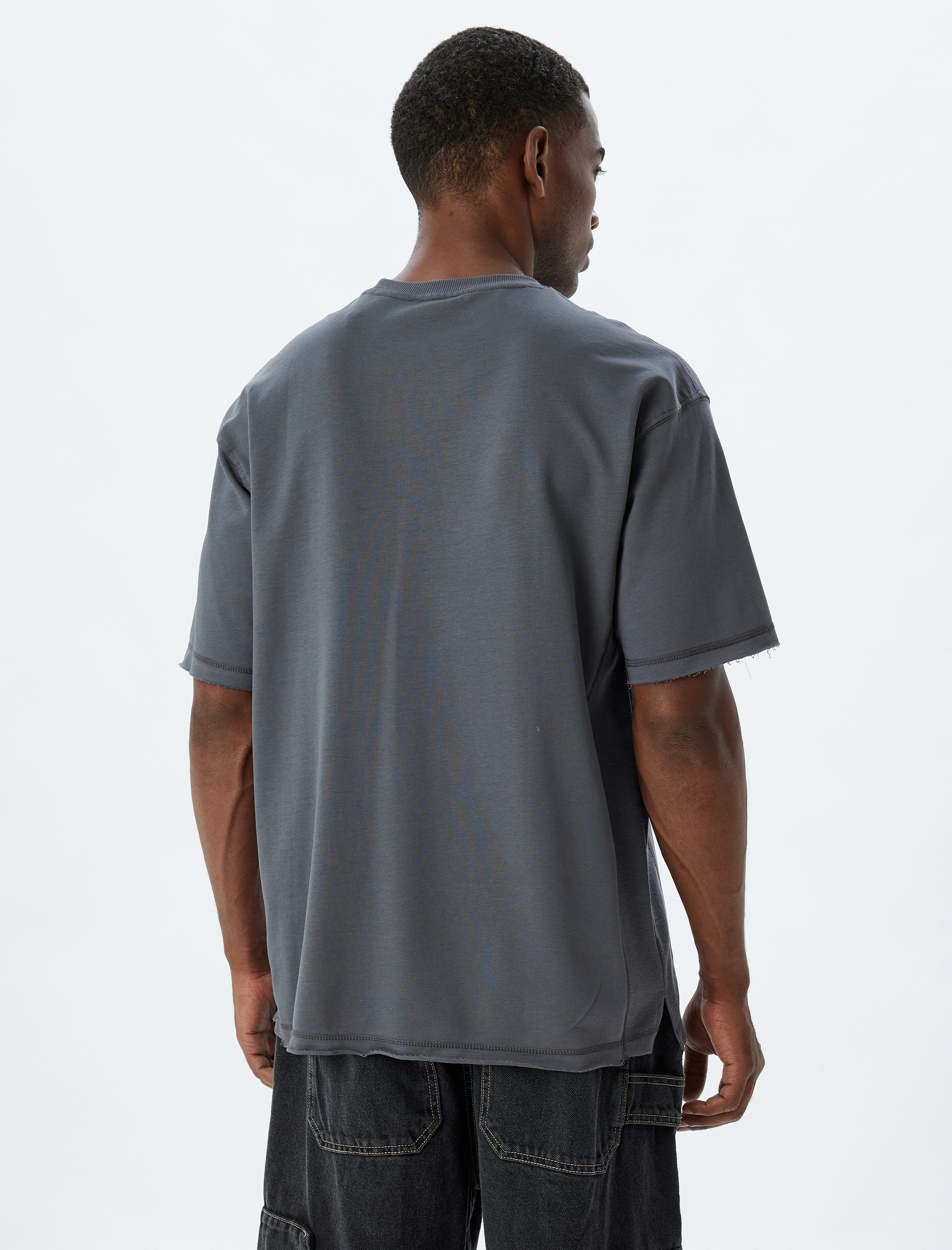   Slogan Baskılı Pamuklu Bisiklet Yaka Kısa Kollu Oversize Tişört