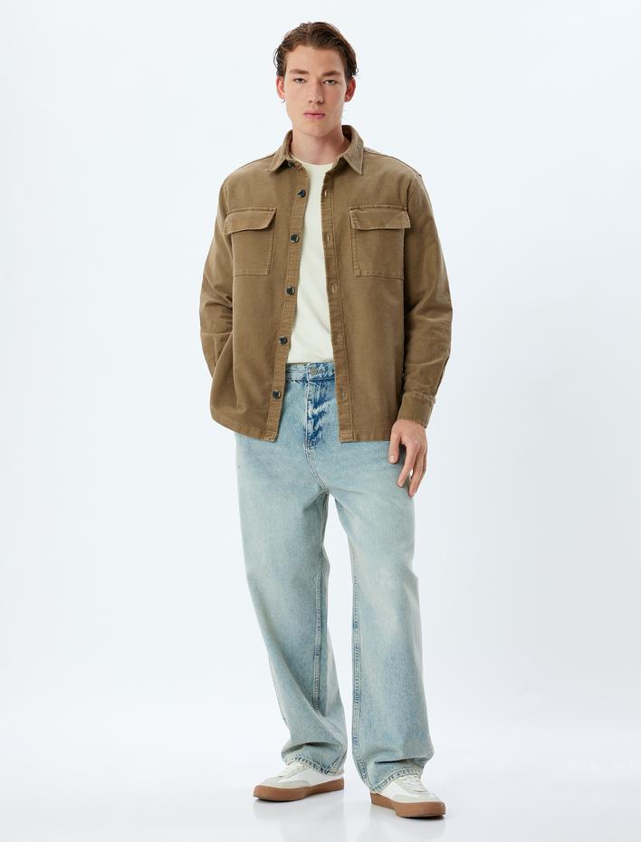  Gabardin Gömlek Ceket Kapaklı Cep Detaylı Pamuklu