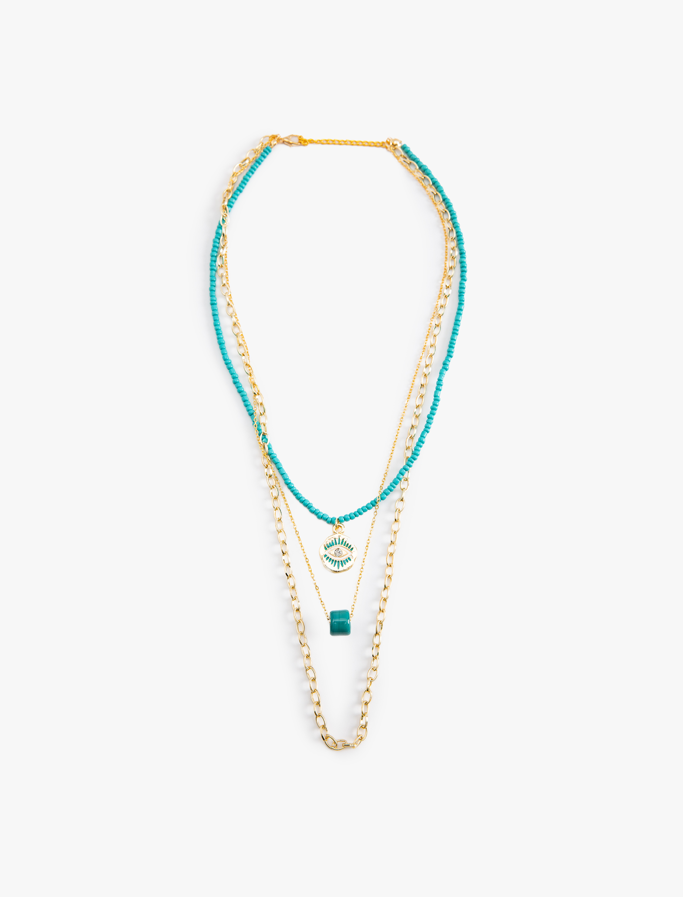  Kadın Nazar Boncuklu Zincir Kolye 3 Sıra