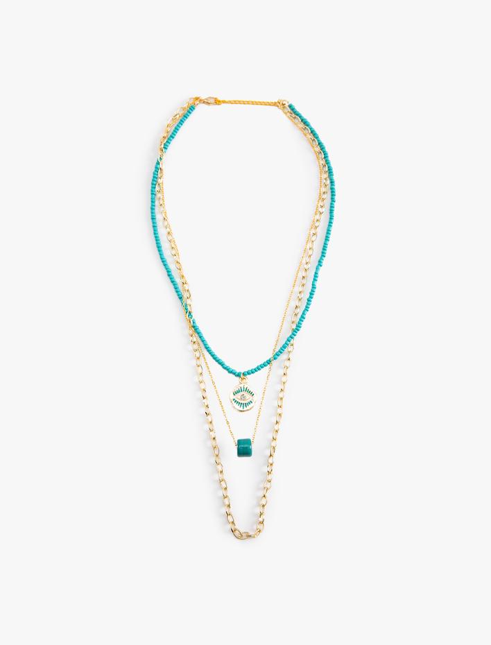 Kadın Nazar Boncuklu Zincir Kolye 3 Sıra