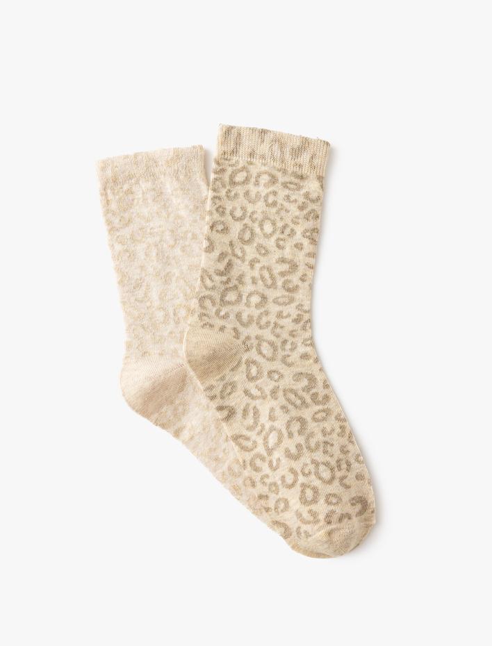 Kadın 2'li Soket Çorap Seti Çok Renkli Leopar Desenli