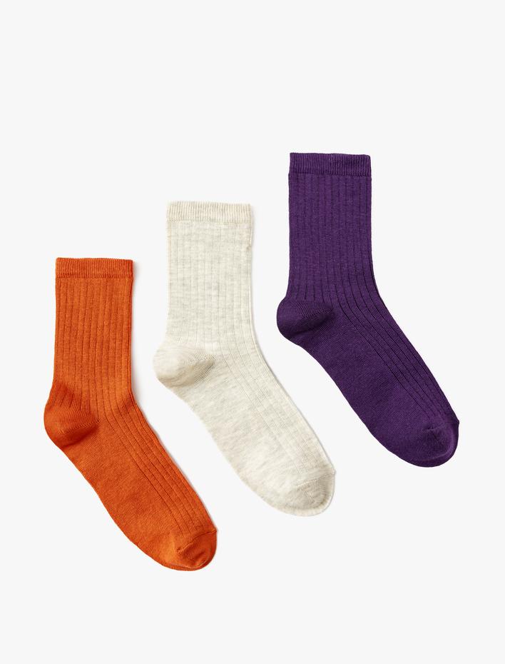 Kadın 3'lü Soket Çorap Seti Çok Renkli Dokulu