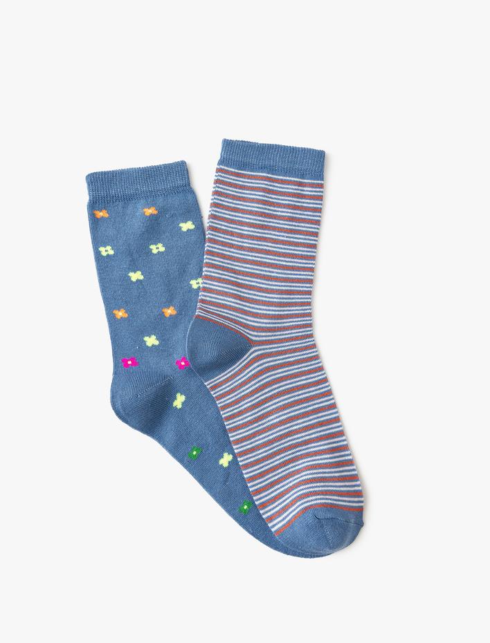 Kadın Çizgili 2'li Soket Çorap Seti Çok Renkli