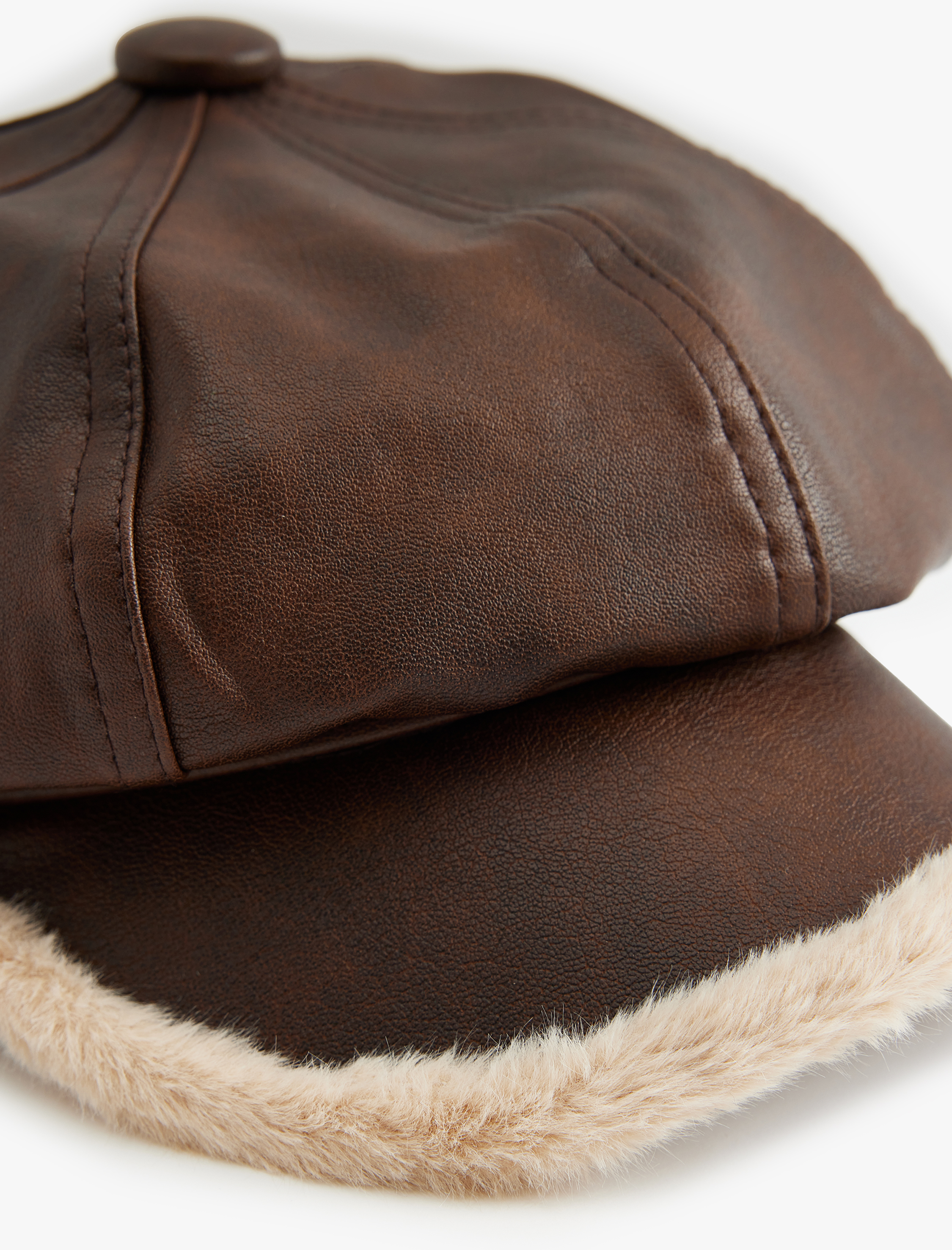  Kadın Kasket Şapka Deri Görünümlü