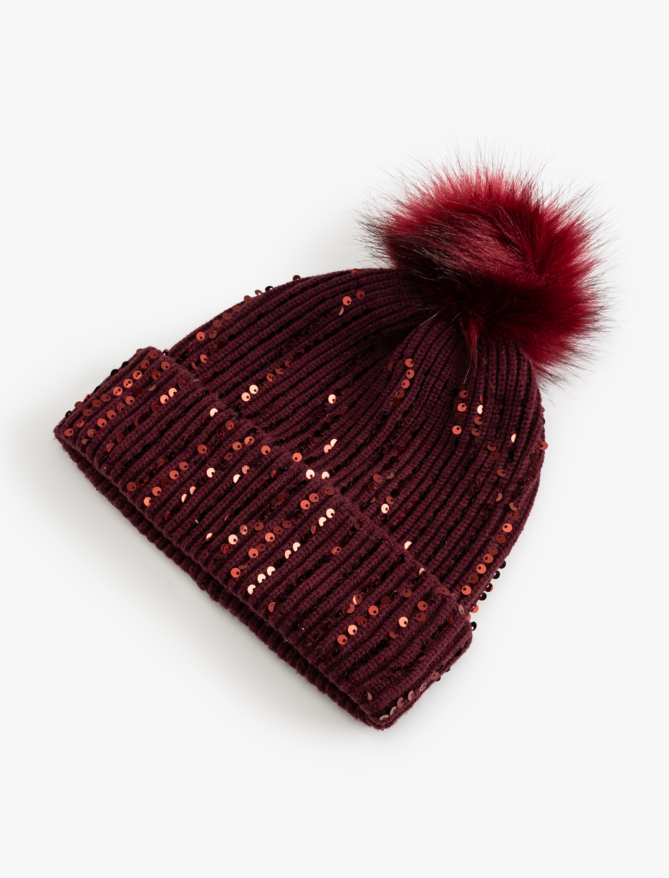  Kadın Örgü Bere Payetli Pon Pon Detaylı Katlı