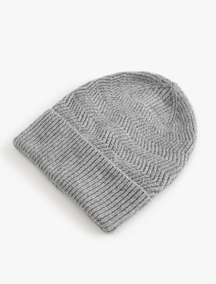 Kadın Basic Bere Örgü Dokulu Katlama Detaylı