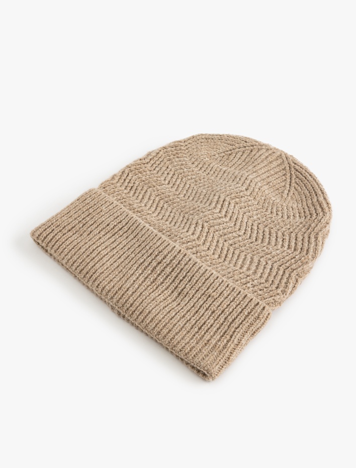 Kadın Basic Bere Örgü Dokulu Katlama Detaylı