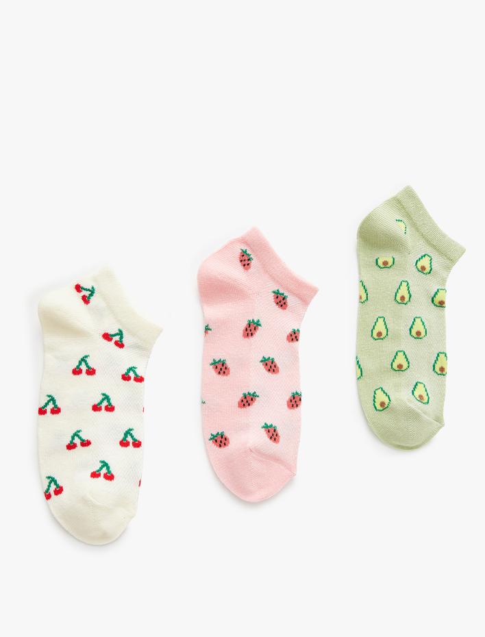 Kadın 3'lü Patik Çorap Seti Meyve Baskılı Çok Renkli