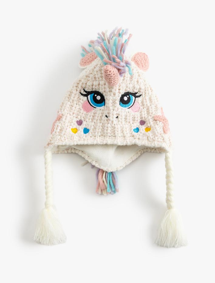 Kız Çocuk Unicorn Örgü Bere Ponpon Detaylı