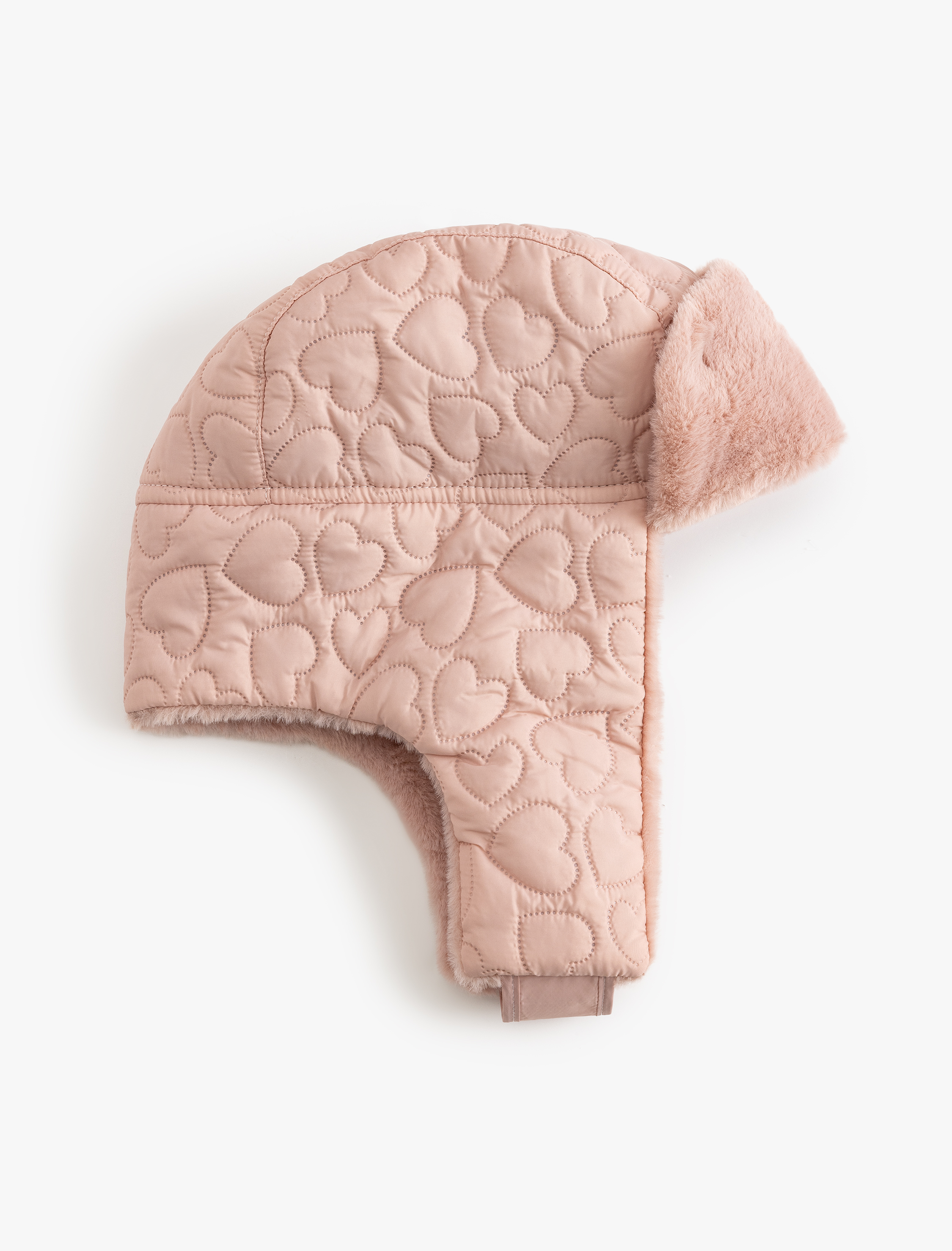  Kız Çocuk Pilot Şapka Kulak Kapaklı Peluş Detaylı Kalpli Kapitoneli