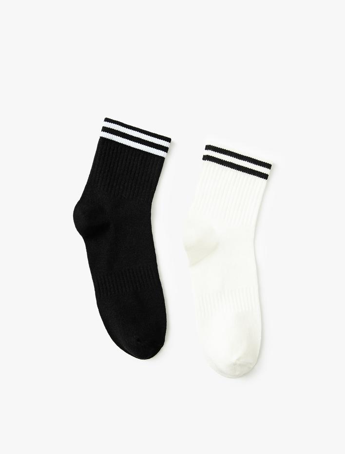 Kadın 2'li Tenis Çorap Seti Şerit Detaylı Çok Renkli