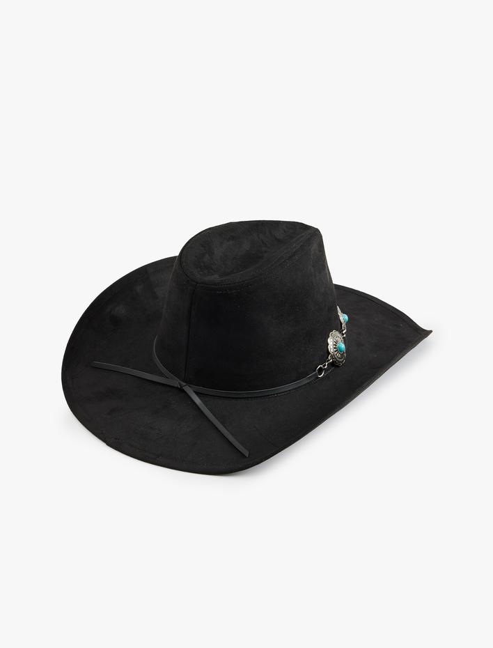 Kadın Fötr Şapka Boncuklu Metal Bant Detaylı - Koton X Zeynep Bastık