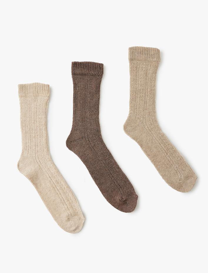 Kadın Soket Çorap Örgü Dokulu Çok Renkli