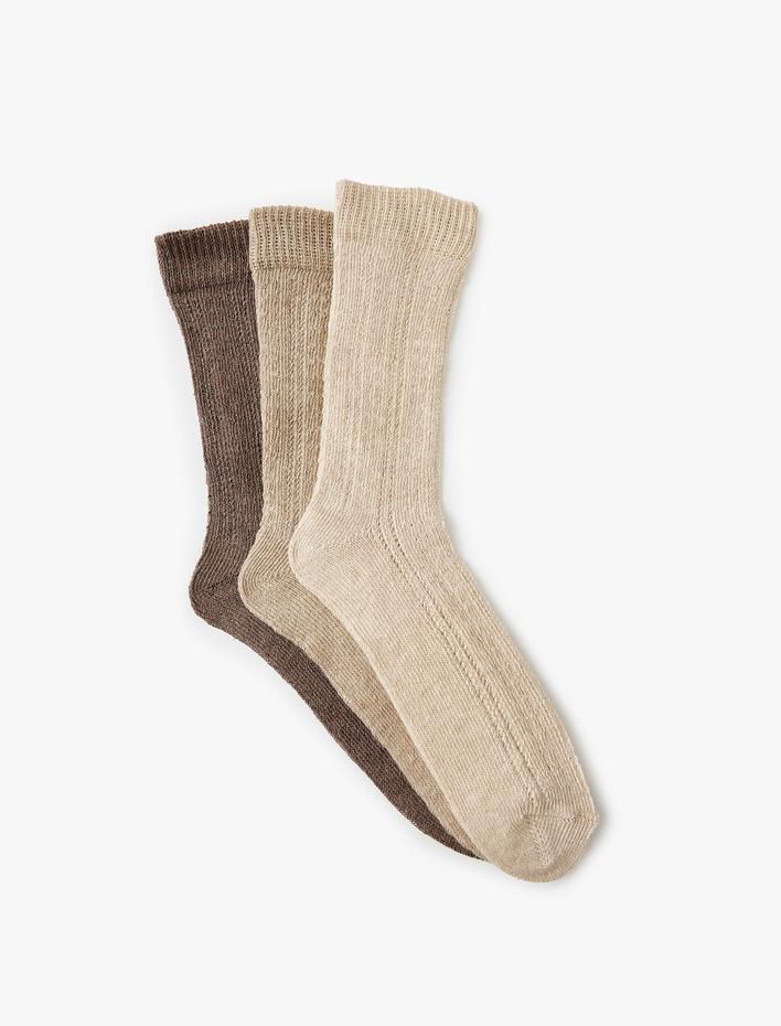 Kadın Soket Çorap Örgü Dokulu Çok Renkli