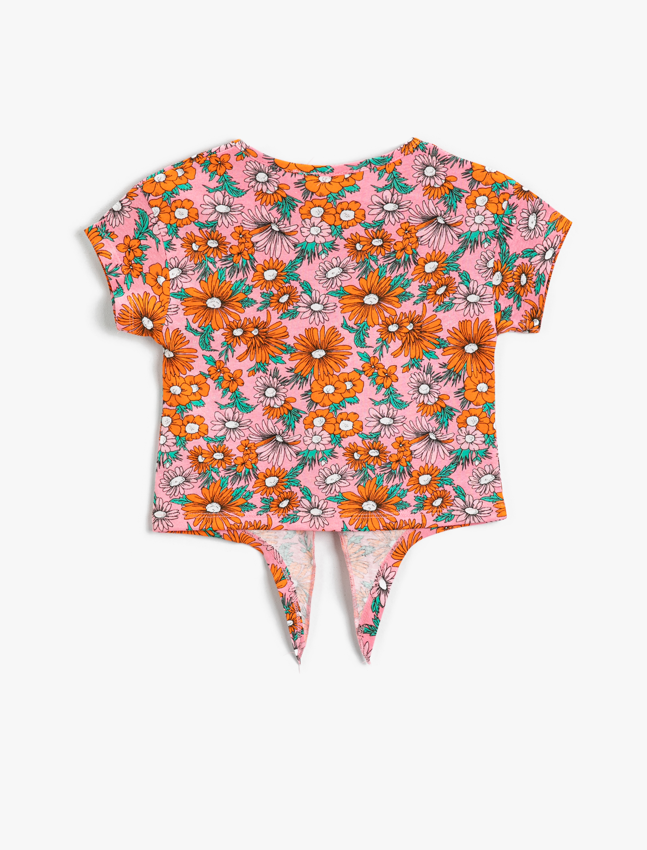  Kız Çocuk Çiçekli Baskılı Kısa Kollu Tişört Pamuklu