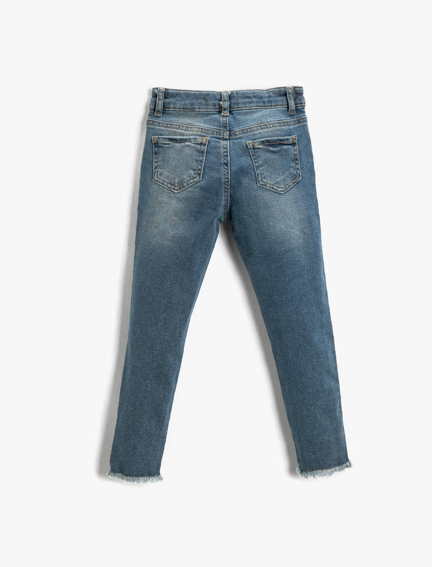  Kız Çocuk Slim Fit Çiçekli Kot Tayt Pamuklu