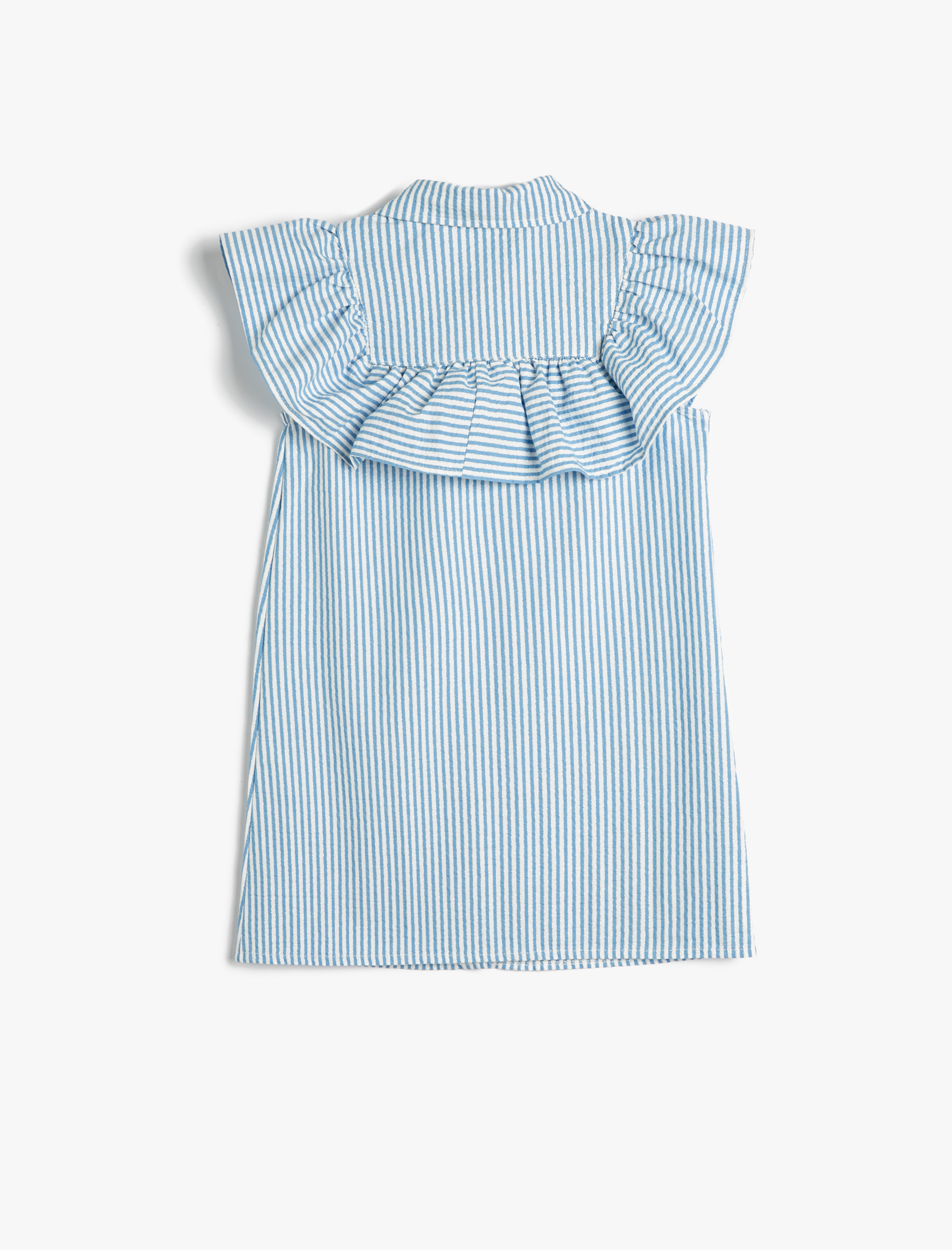  Kız Çocuk Elbise Gömlek Kolsuz Fırfırlı Düğmeli