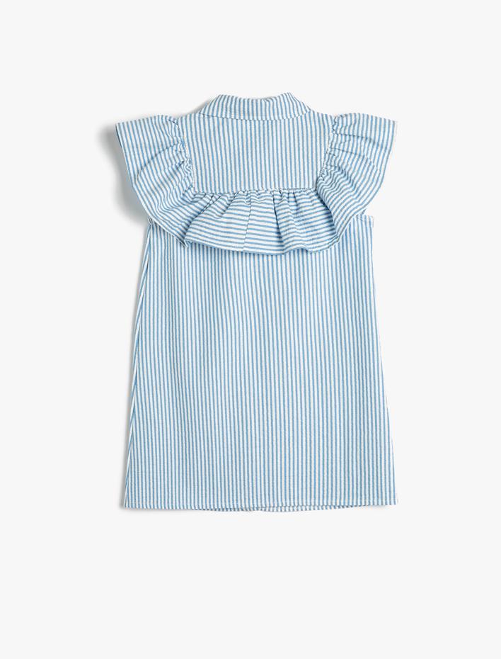 Kız Çocuk Elbise Gömlek Kolsuz Fırfırlı Düğmeli