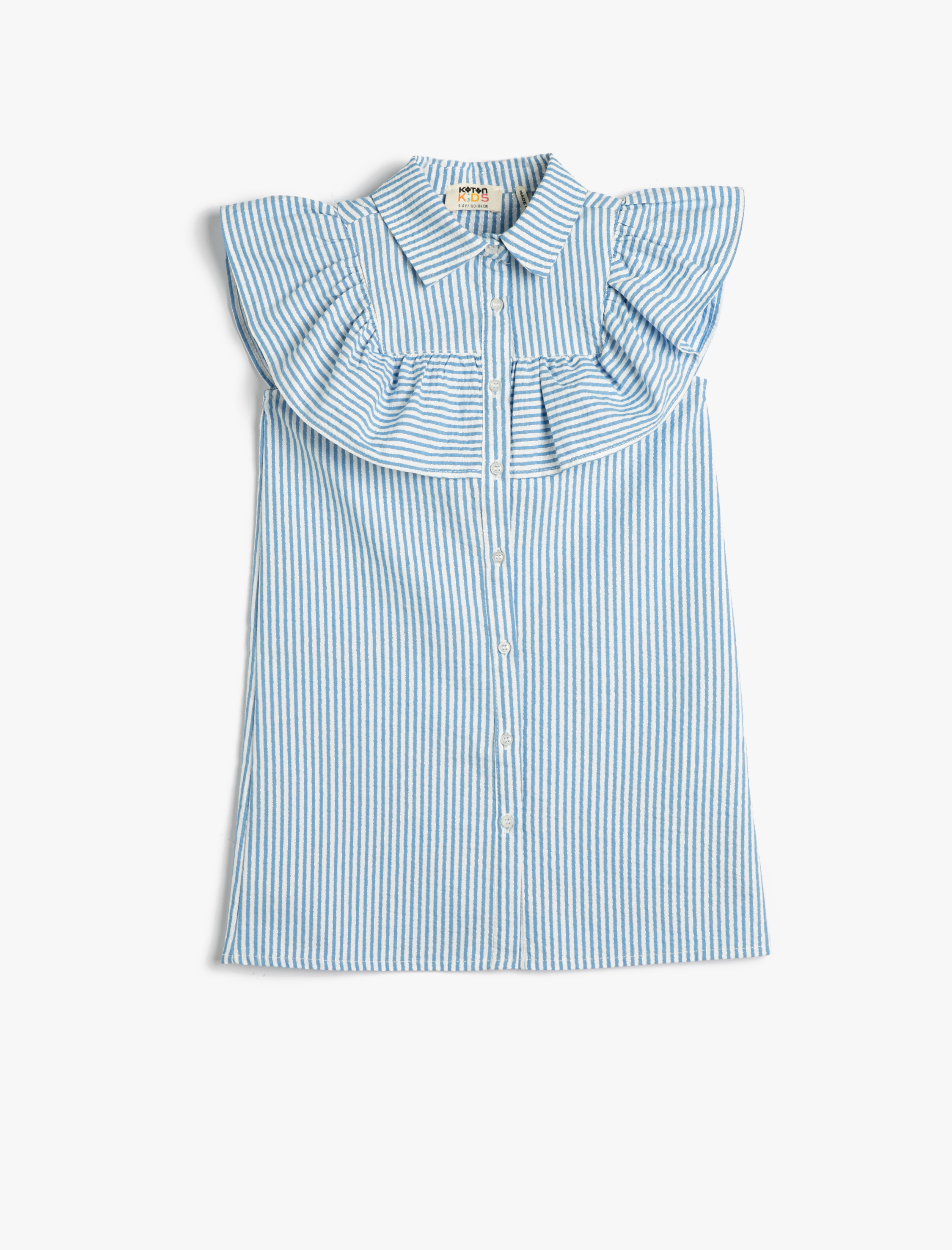  Kız Çocuk Elbise Gömlek Kolsuz Fırfırlı Düğmeli