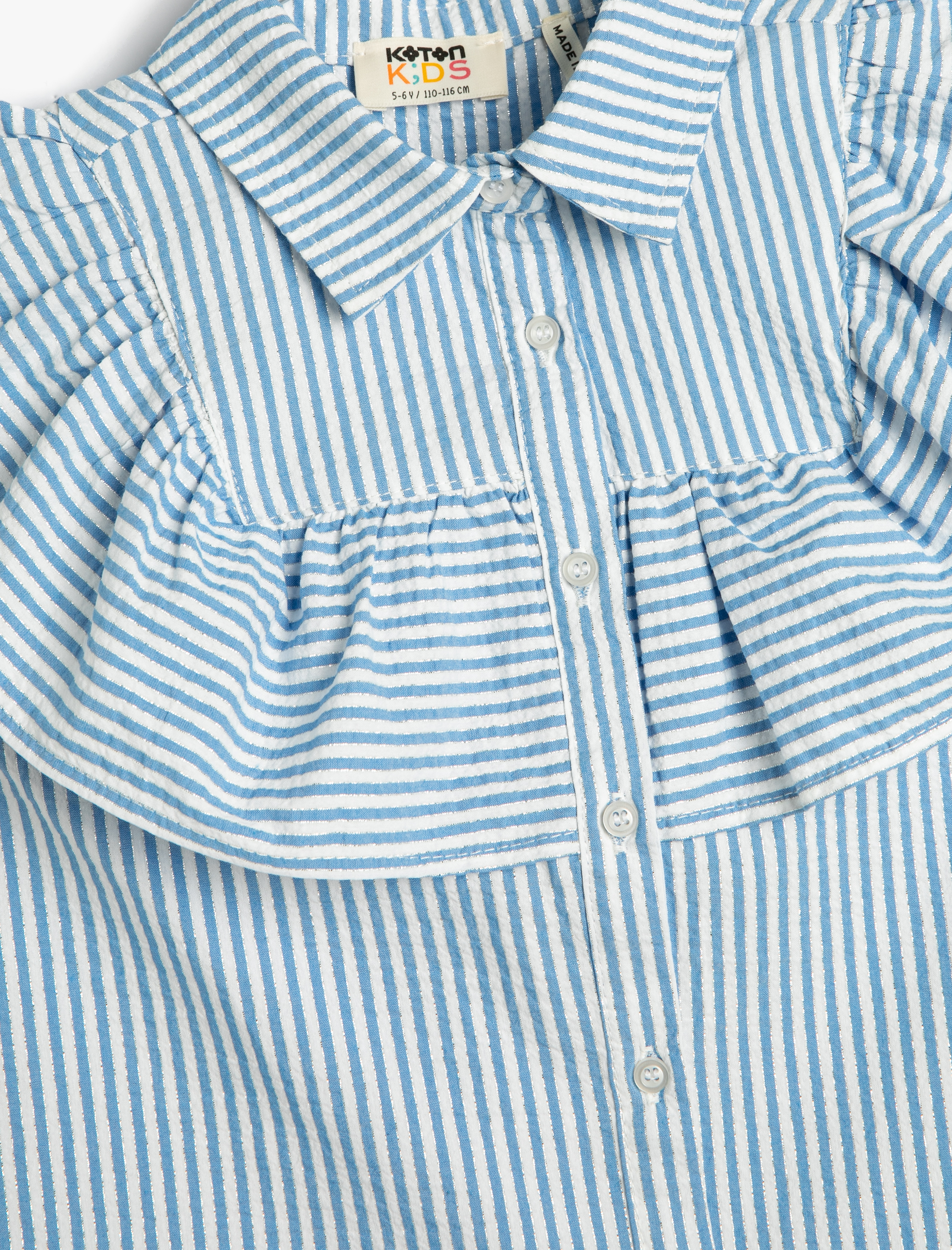  Kız Çocuk Elbise Gömlek Kolsuz Fırfırlı Düğmeli