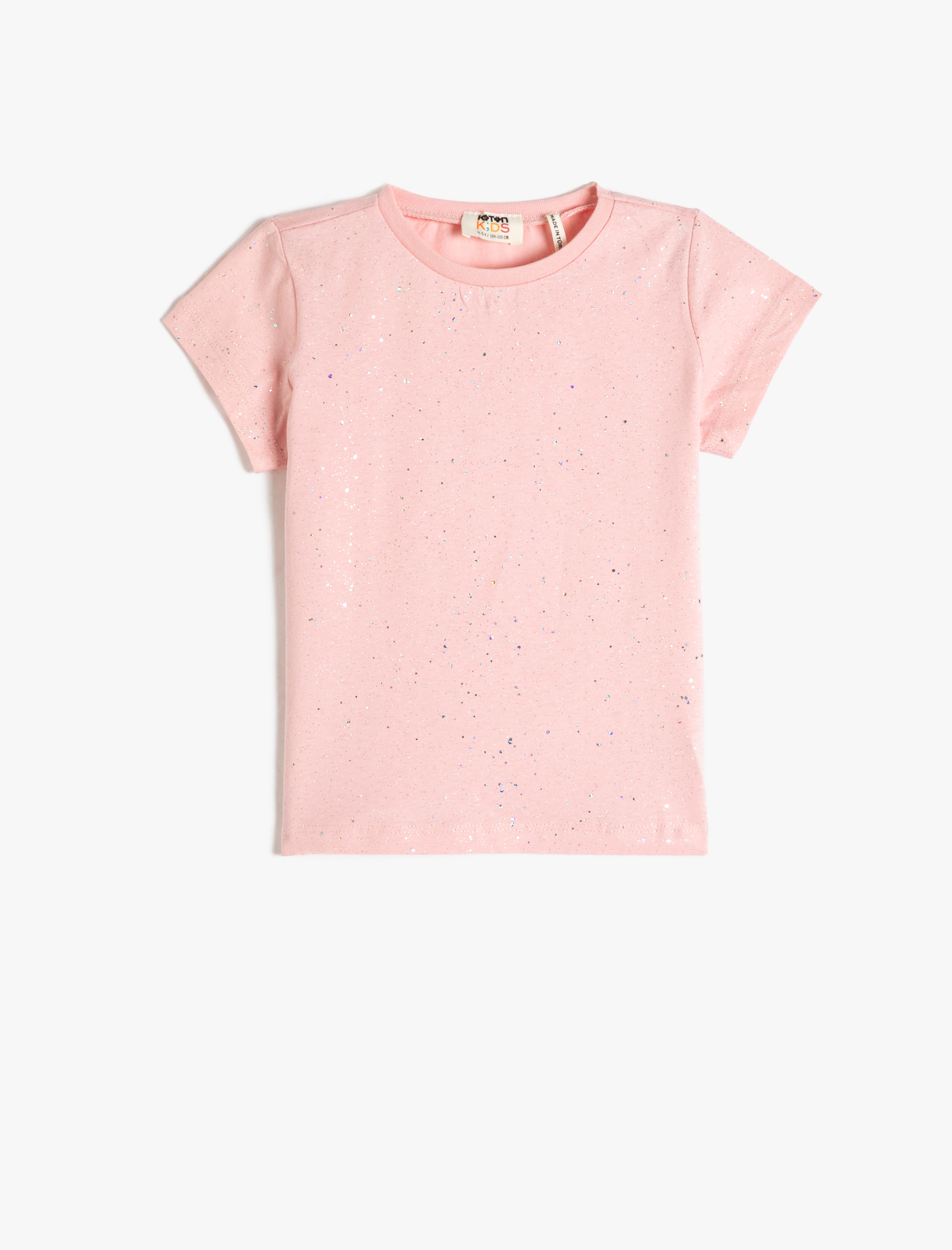  Kız Çocuk Tişört Parıltılı Kısa Kollu Bisiklet Yaka Pamuklu