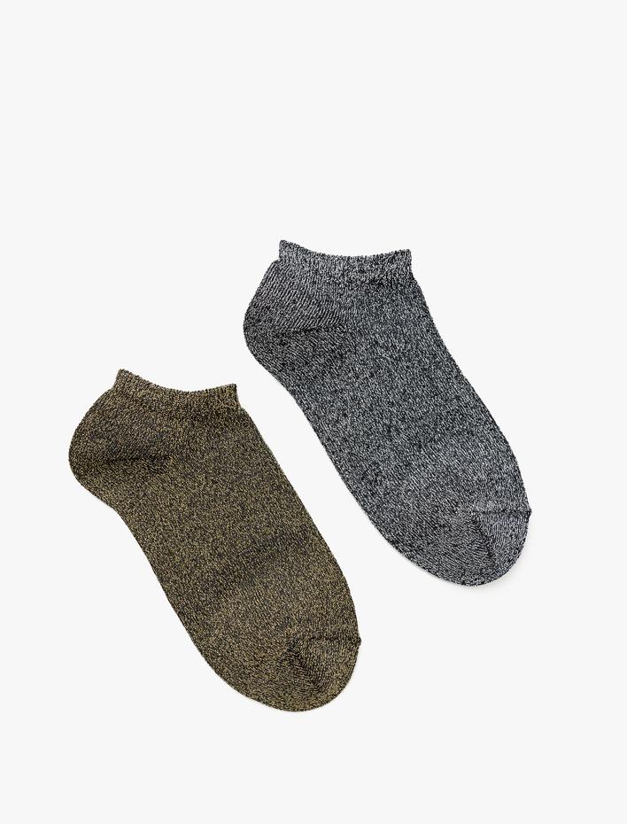 Kadın 2'li Patik Çorap Seti Çok Renkli Metalik Dokulu