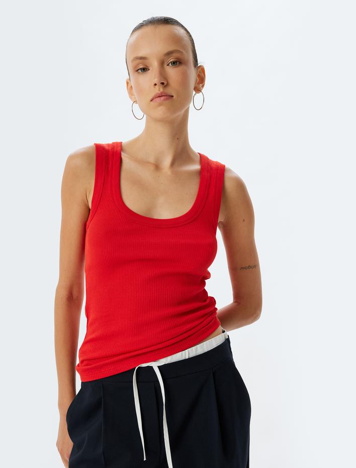  Kalın Askılı U Yaka Pamuklu Slim Fit Fitilli Atlet