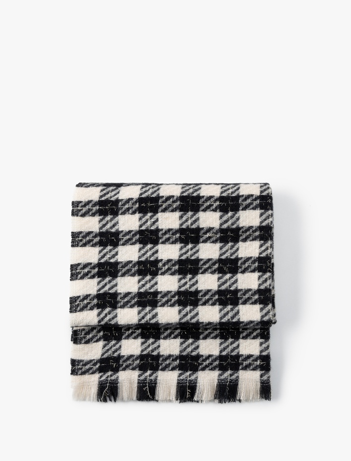 Kadın Ekoseli Atkı Püskül Detaylı