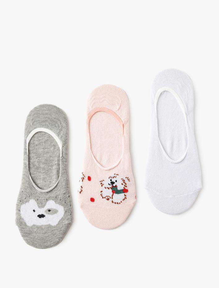 Kadın Babet Çorap Seti 3'lü Çok Renkli Desenli