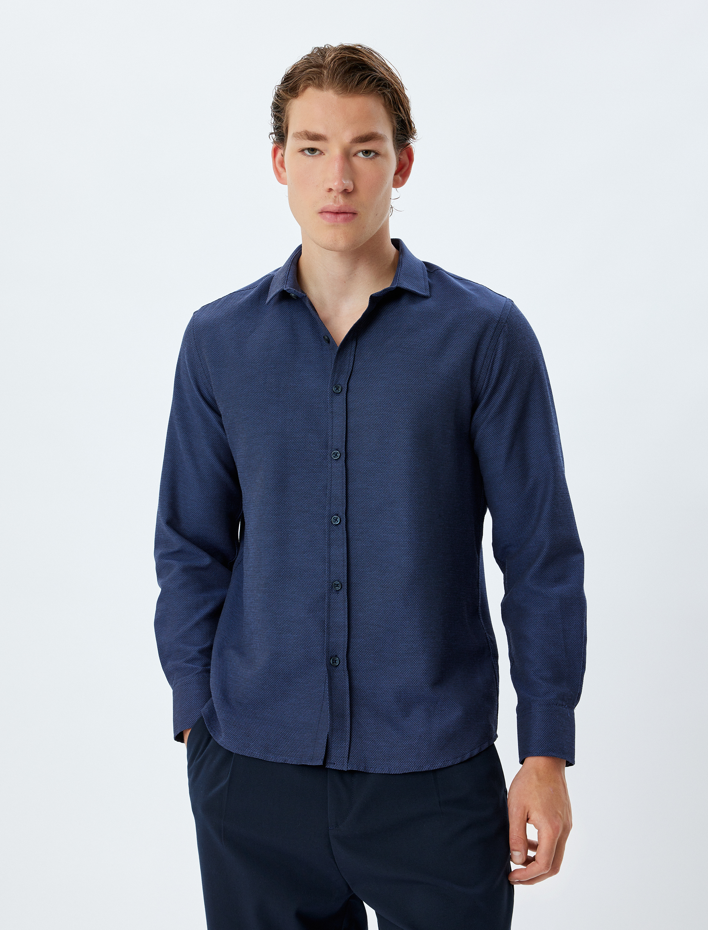 Slim Fit Gömlek Uzun Kollu Pamuk Karışımlı
