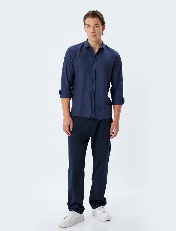  Slim Fit Gömlek Uzun Kollu Pamuk Karışımlı