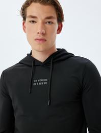 Spor Sweatshirt Kapşonlu Slogan Baskılı İnterlok Kumaş