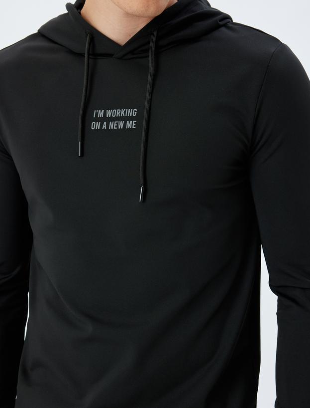 Spor Sweatshirt Kapşonlu Slogan Baskılı_4