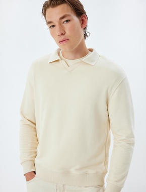 Polo Yaka Sweatshirt Basic Uzun Kollu Pamuklu_1