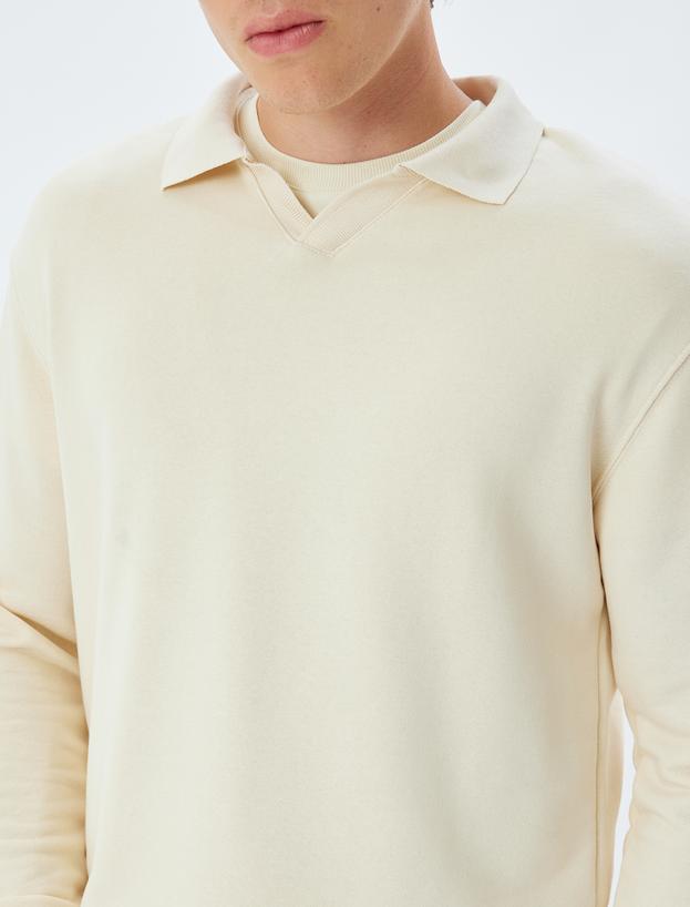 Polo Yaka Sweatshirt Basic Uzun Kollu Pamuklu_4