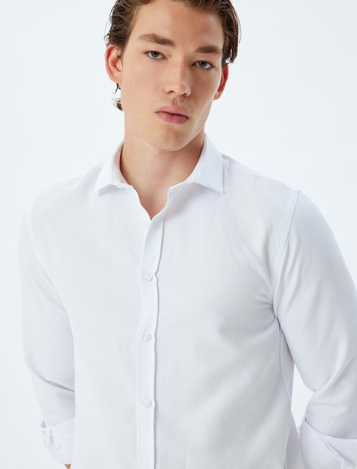  Slim Fit Gömlek Uzun Kollu Pamuk Karışımlı