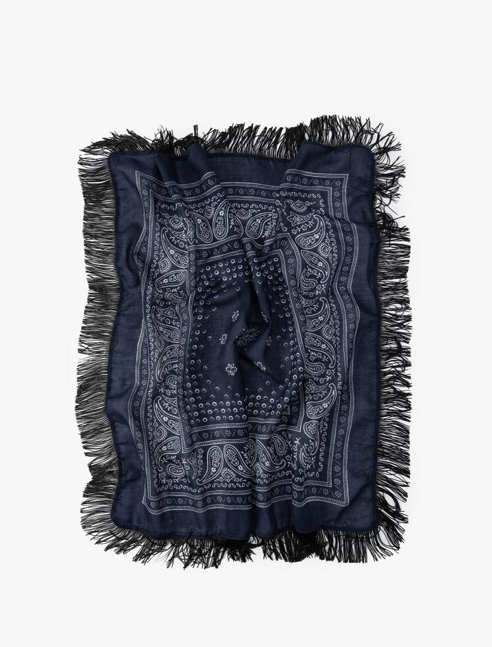 Kadın Desenli Şal Çok Renkli Püskül Detaylı - Koton X Zeynep Bastık