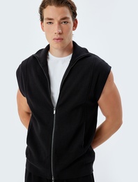 Triko Yelek Dik Yaka Fermuarlı Basic Kolsuz Pamuklu