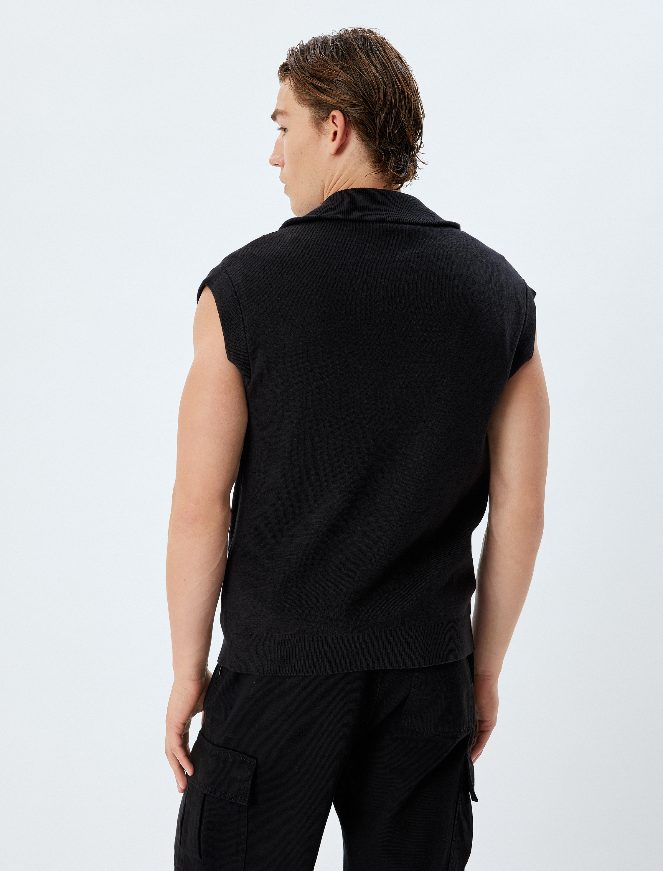   Triko Yelek Dik Yaka Fermuarlı Basic Kolsuz Pamuklu