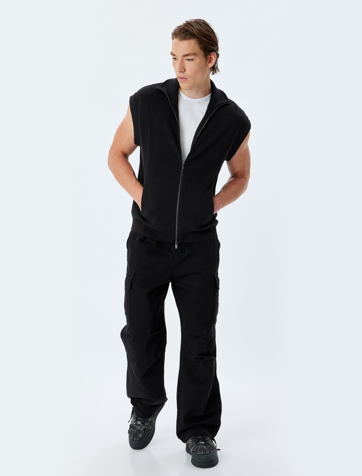  Triko Yelek Dik Yaka Fermuarlı Basic Kolsuz Pamuklu