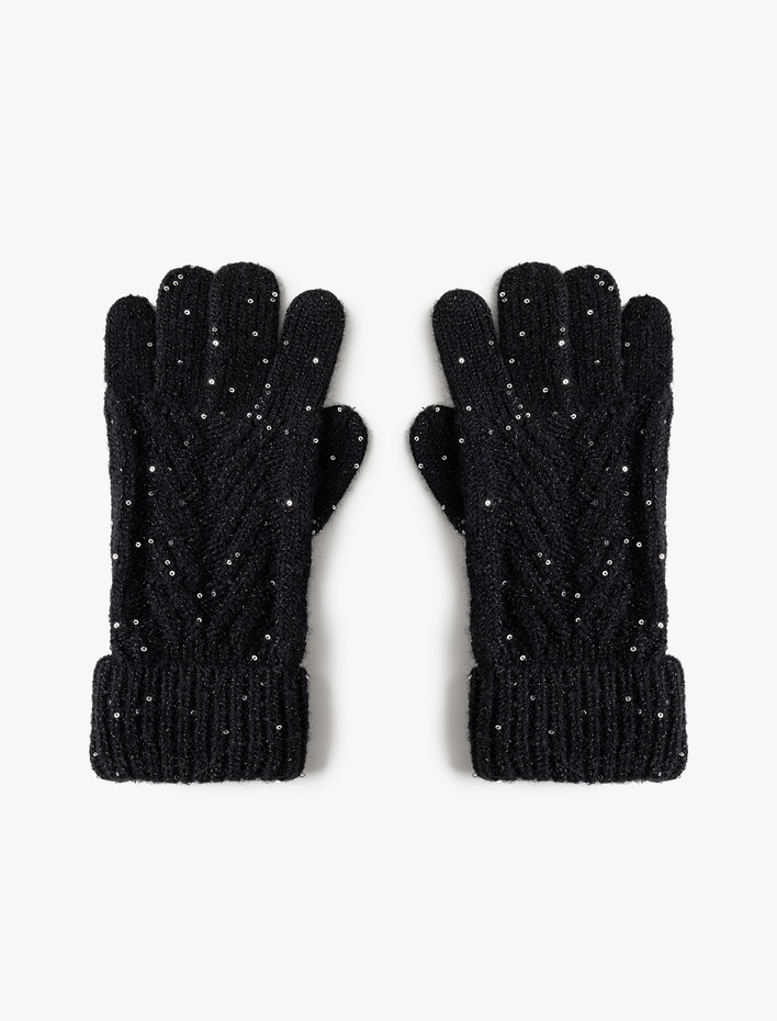 Kadın Örgü Eldiven Pul Detaylı