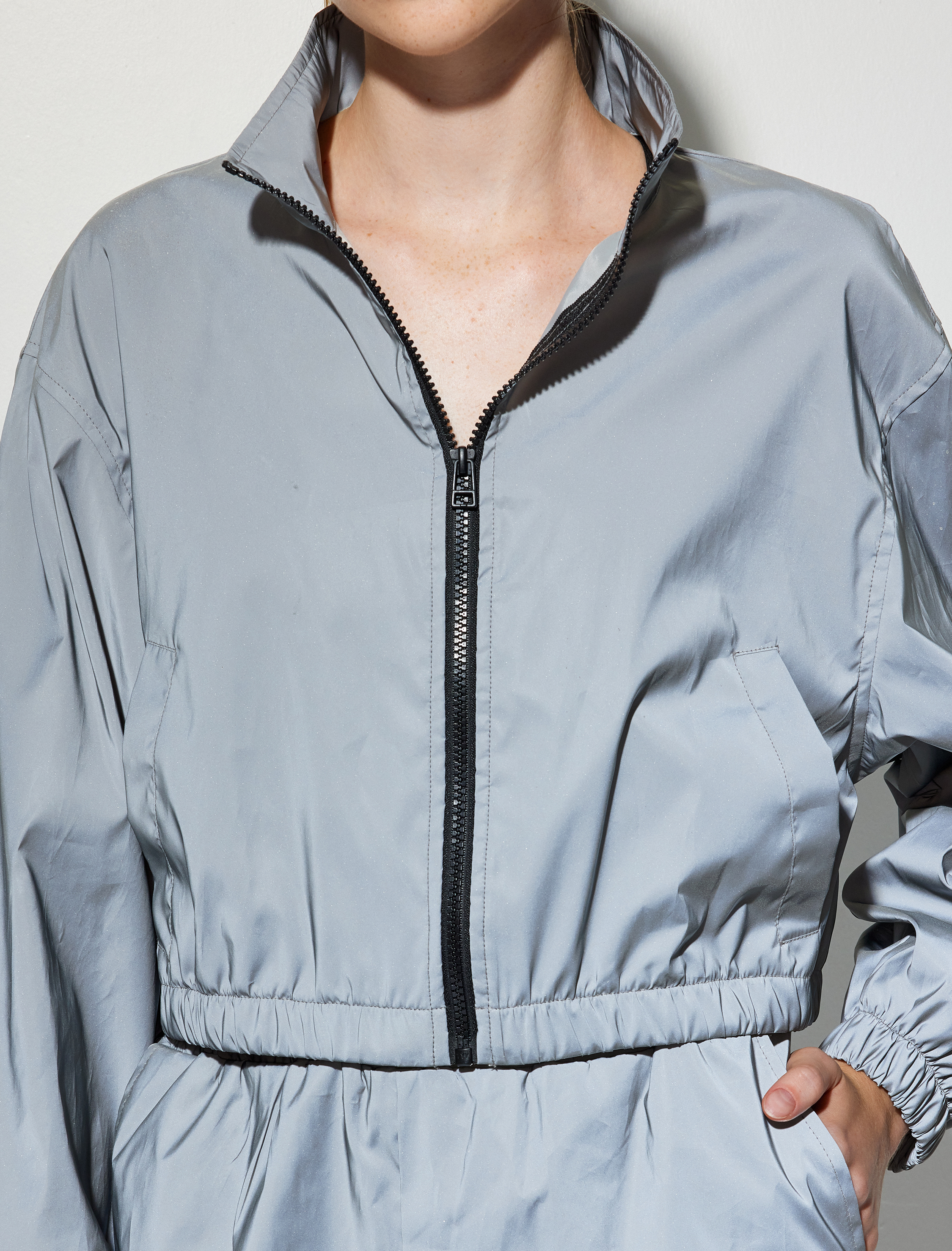   Metalik Spor Ceket Rahat Kesim Fermuarlı Cep Detaylı