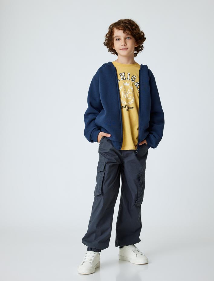 Erkek Çocuk Fermuarlı Uzun Kollu Cepli Şardonlu Kapşonlu Sweatshirt